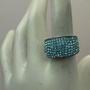 Jacmel JCM Brass Blue Turquoise Crystal Domed Pave Pageant Ring Sz 8 Malaysia